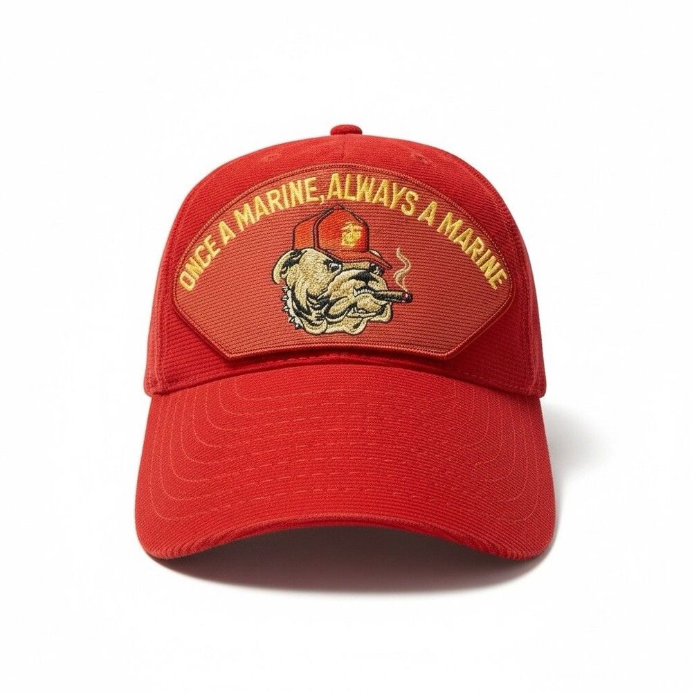 VINTAGE USMC Once A Marine Always A Marine Bulldog Hat Cap Red Snapback AS-IS